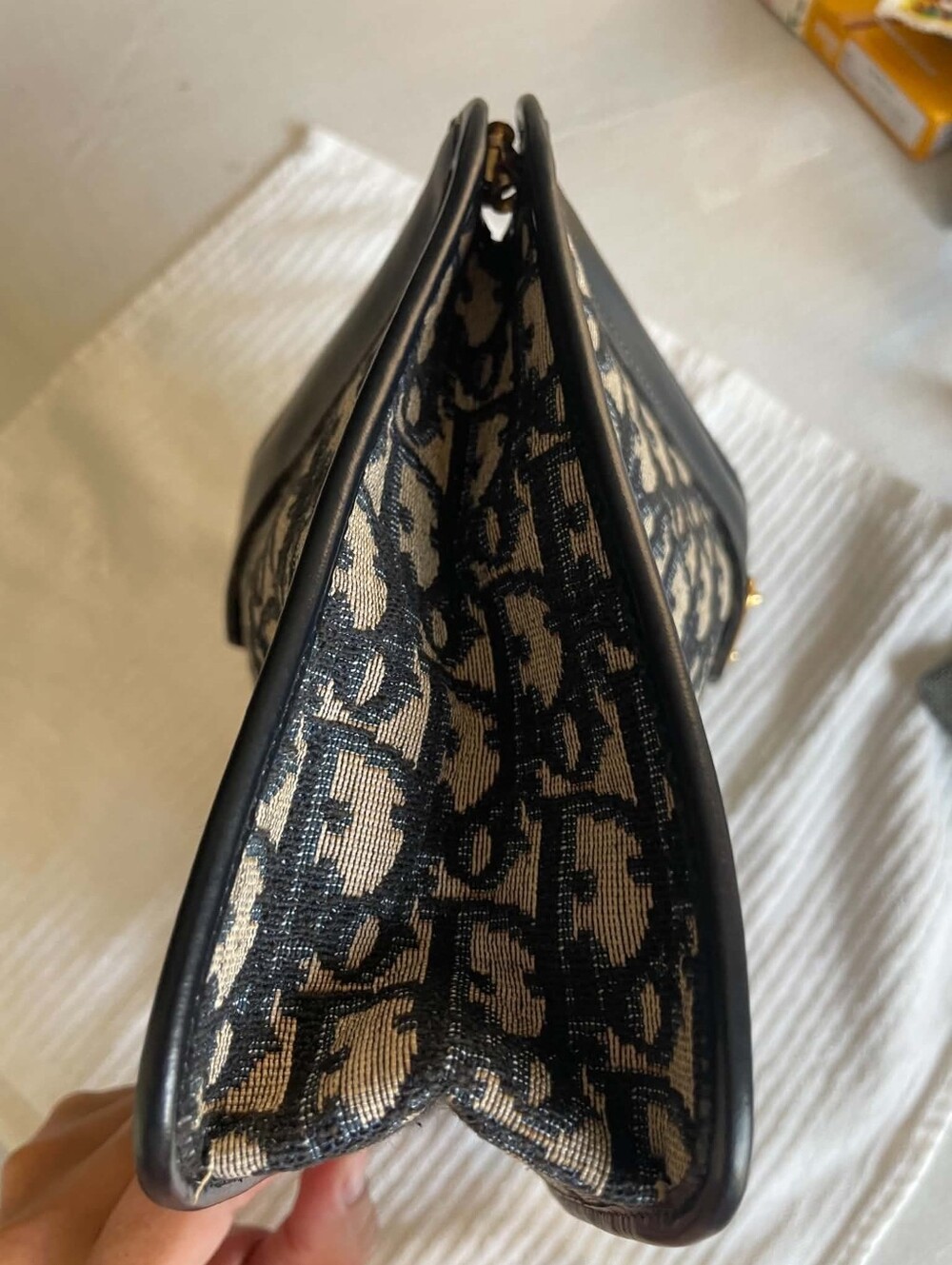 Vintage Dior Black and Blue Monogram Canvas Clutch with Gold Plaque Clutch - Picture 4 of 17
